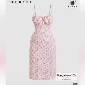 SHEIN Pink Floral Midi Dress